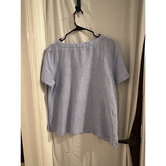 Talbots Blue Square Neck Linen Blend Peasant Top Embroidered Sz LP - Picture 5 of 5